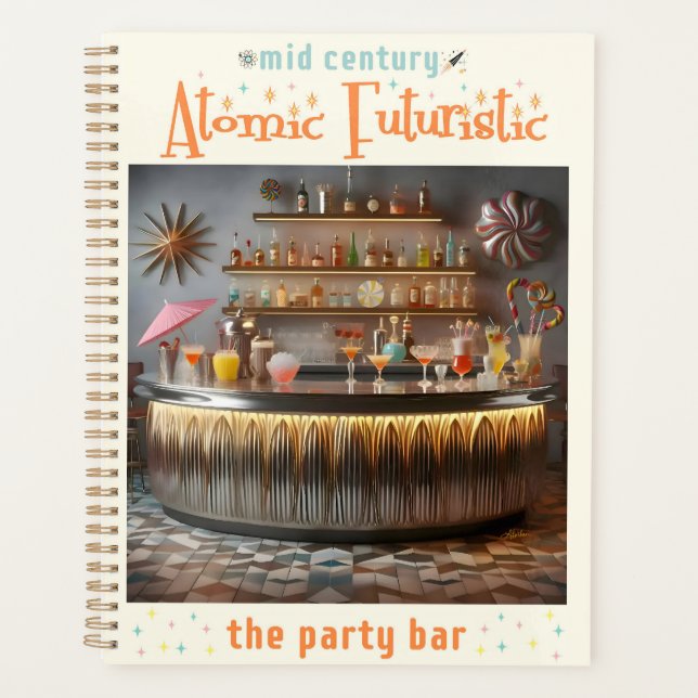 Mid Century Atomic Futuristic Party Bar Planner (Front)