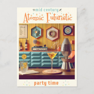 Mid Century Atomic Futuristic Party Room Postcard