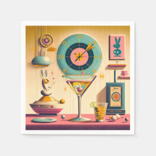 Mid Century Atomic Futuristic Rabbit Martini Napkin