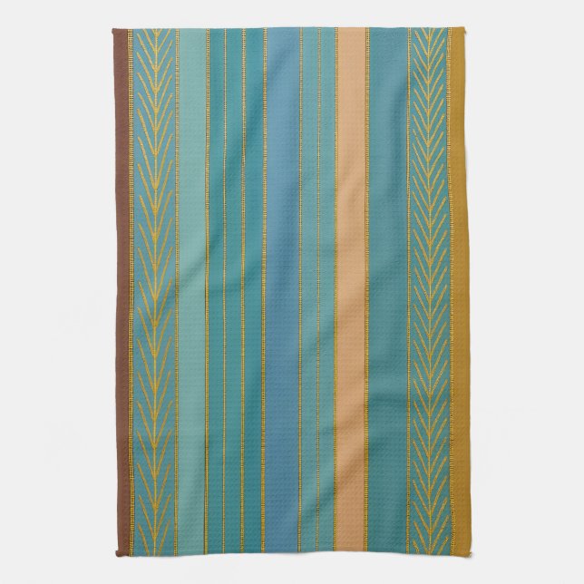 Mid Century Atomic Futuristic Stripes Print Tea Towel (Vertical)