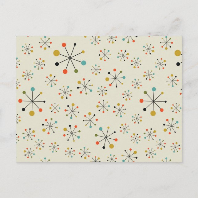 Mid-Century Atomic Inspired Pattern Holiday Postcard (Front)