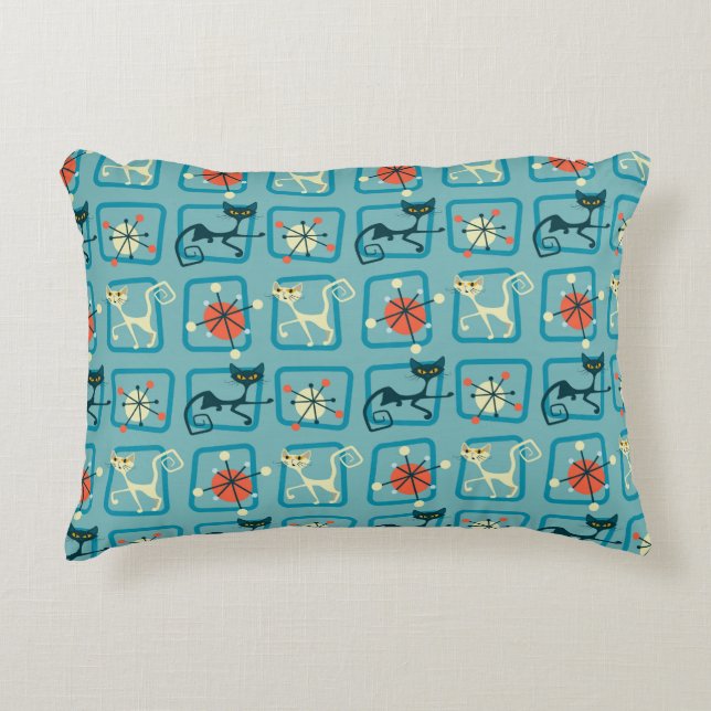 Mid Century Atomic Kitty Accent Pillow (Front)