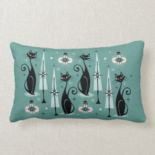 Mid Century Atomic Kitty Christmas Lumbar Cushion