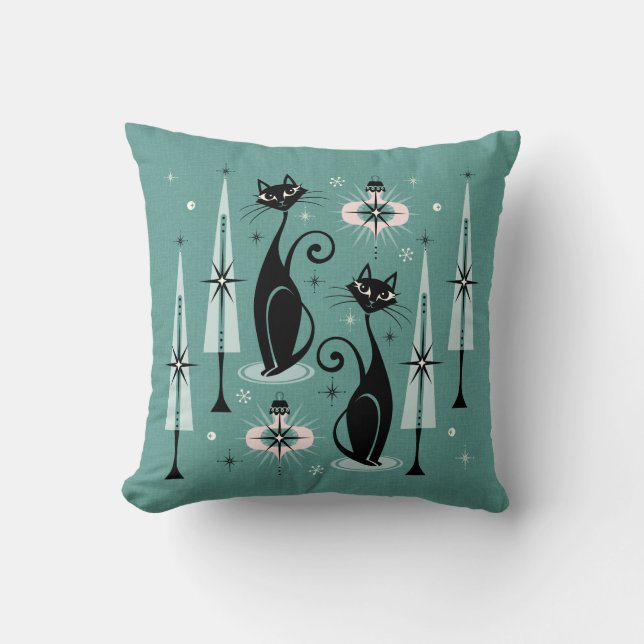Mid Century Atomic Kitty Christmas ©studioxtine Cushion (Front)