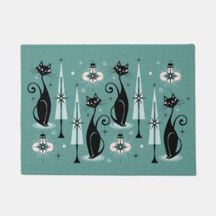 Mid Century Atomic Kitty Christmas ©studioxtine Doormat