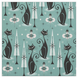Mid Century Atomic Kitty Christmas ©studioxtine Fabric