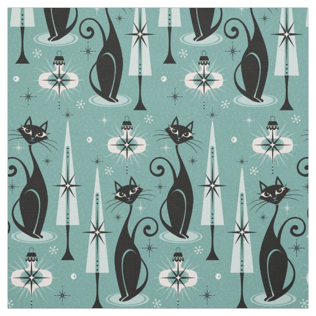 Mid Century Atomic Kitty Christmas ©studioxtine Fabric (Swatch)
