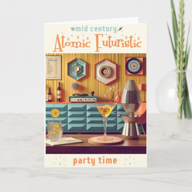 Mid Century Atomic Retro Futuristic Party Room Card (Front)