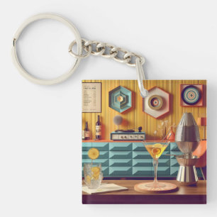 Mid Century Atomic Retro Futuristic Party Room Key Ring