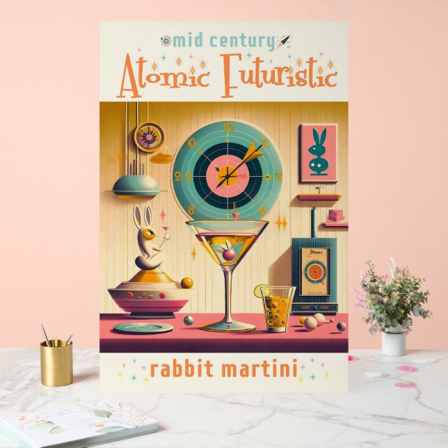 Mid Century Atomic Retro Futuristic Rabbit Martini Acrylic Sign (Wedding)