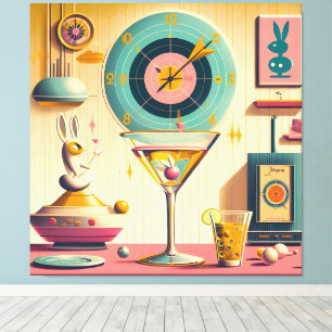 Mid Century Atomic Retro Futuristic Rabbit Martini Canvas Print