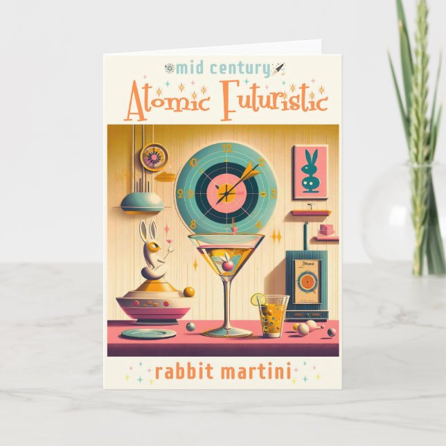 Mid Century Atomic Retro Futuristic Rabbit Martini Card (Front)