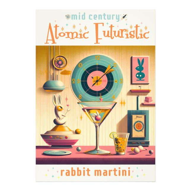 Mid Century Atomic Retro Futuristic Rabbit Martini Photo Print (Front)