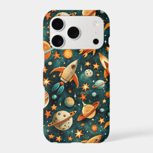 Mid Century Atomic Space Orange Teal Planet