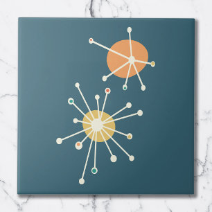 Mid Century Atomic Starburst Dark Teal Ceramic Tile