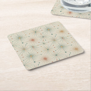 Mid Century Atomic Starburst Modern Retro Square Paper Coaster