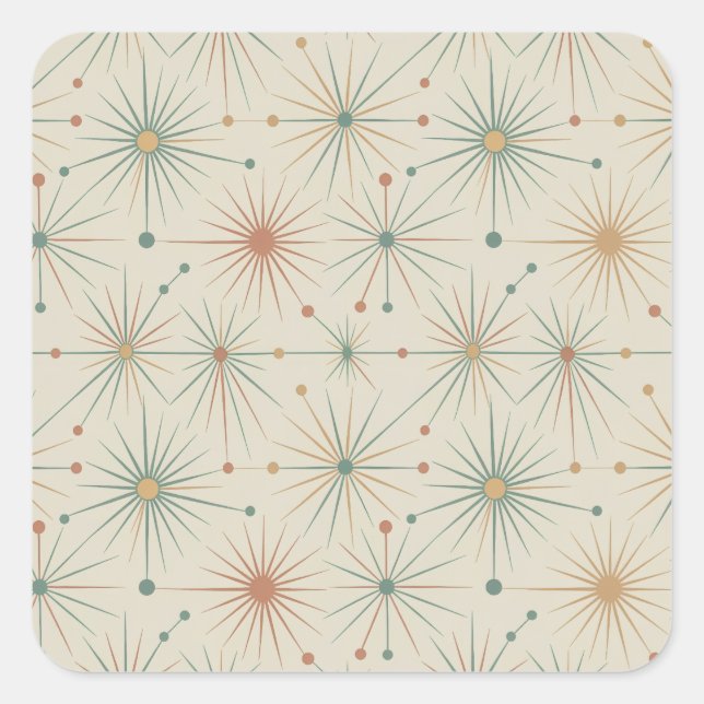 Mid Century  Atomic Starburst Modern Retro Square Sticker (Front)
