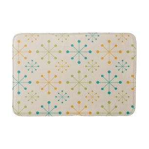 Mid Century Atomic Starburst Orange Teal Green Bath Mat