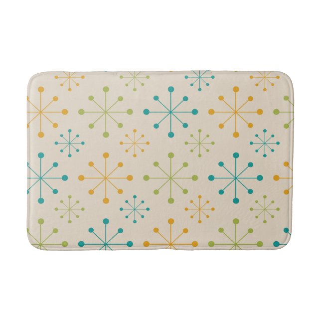Mid Century Atomic Starburst Orange Teal Green  Bath Mat (Front)