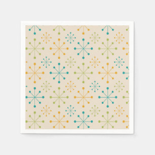 Mid Century Atomic Starburst Orange Teal Green Napkin