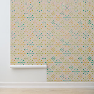 Mid Century Atomic Starburst Orange Teal Green Wallpaper