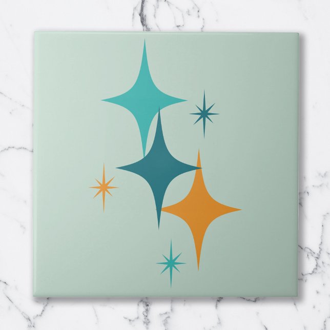 Mid Century Atomic Starburst Teal, Aqua, Orange Ceramic Tile (Creator Uploaded)