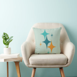 Mid Century Atomic Starburst Teal, Aqua, Orange Cushion