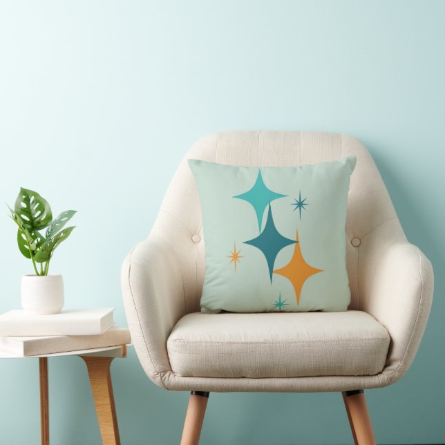 Mid Century Atomic Starburst Teal, Aqua, Orange Cushion (Chair)