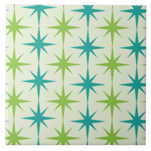 Mid Century Atomic Starbursts Green and Teal Ceramic Tile