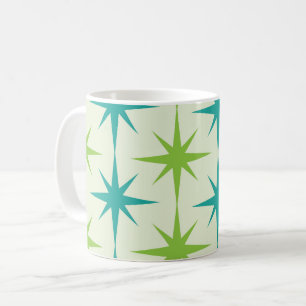 Mid Century Atomic Starbursts Green and Teal Coffee Mug