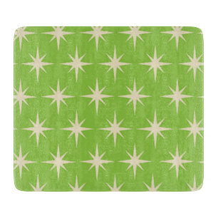 Mid Century Atomic Starbursts on Lime green  Cutting Board