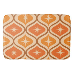 Mid Century Atomic Starbursts on Orange  Ogee  Bath Mat