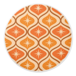 Mid Century Atomic Starbursts on Orange  Ogee  Ceramic Knob