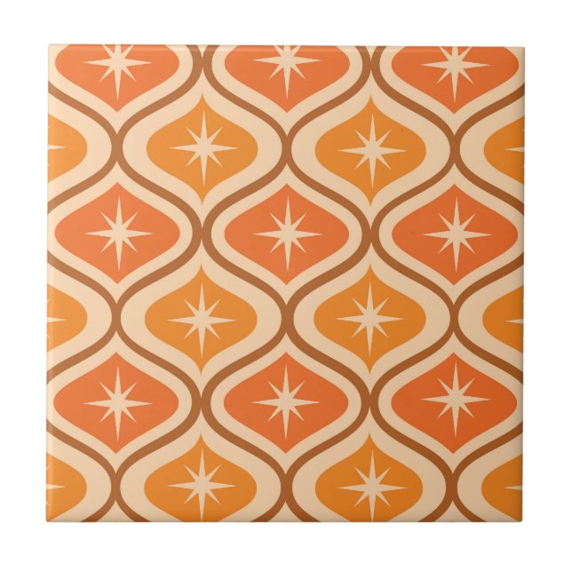 Mid Century Atomic Starbursts on Orange  Ogee  Ceramic Tile (Front)