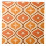 Mid Century Atomic Starbursts on Orange  Ogee  Ceramic Tile<br><div class="desc">This is elegant mid century modern atomic retro starbursts pattern placed on orange and amber ogee ovals on beige background.  It's great looking ceramic tile for anyone who love retro geometric designs</div>