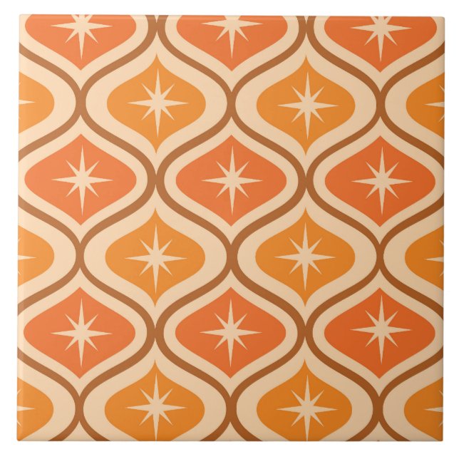 Mid Century Atomic Starbursts on Orange  Ogee  Ceramic Tile (Front)