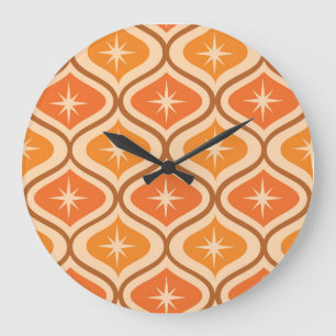 Mid Century Atomic Starbursts on Orange  Ogee  Large Clock
