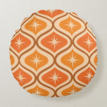 Mid Century Atomic Starbursts on Orange  Ogee  Round Cushion<br><div class="desc">This is elegant mid century modern atomic starburst pattern placed in orange and amber ogee ovals on beige background.  It's great gift for anyone who love retro geometric designs</div>