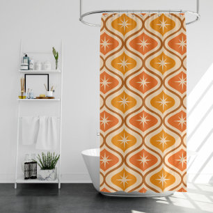 Mid Century Atomic Starbursts on Orange  Ogee  Shower Curtain