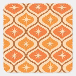 Mid Century Atomic Starbursts on Orange  Ogee  Square Sticker
