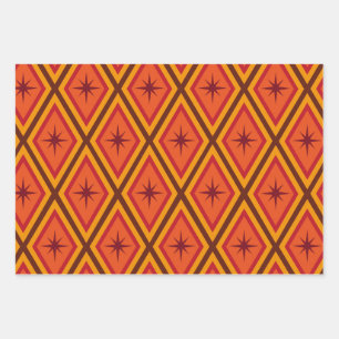 Mid Century Atomic Starbursts on retro diamonds  Wrapping Paper Sheet