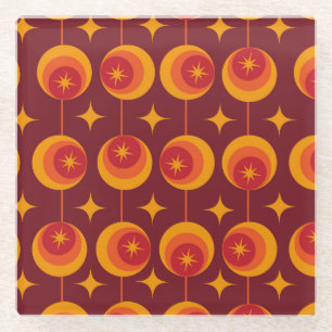 Mid Century Atomic Starbursts on Vintage Circles Glass Coaster