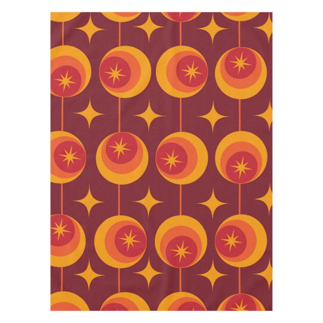 Mid Century Atomic Starbursts  on Vintage Circles Tablecloth (Front)