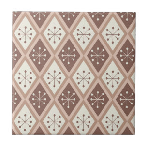 Mid Century Atomic Stars on Mocha Mousse Diamonds  Ceramic Tile