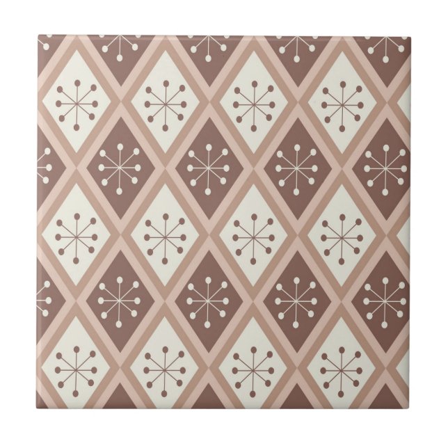 Mid Century Atomic Stars on Mocha Mousse Diamonds  Ceramic Tile (Front)