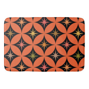 Mid Century Atomic Stars on Orange Circles Bath Mat