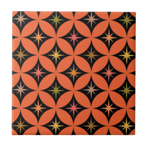 Mid Century Atomic Stars on Orange Circles Ceramic Tile