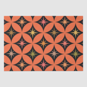 Mid Century Atomic Stars on Orange Circles Tissue Paper