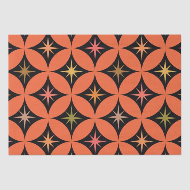 Mid Century Atomic Stars on Orange Circles Tissue Paper (Front)