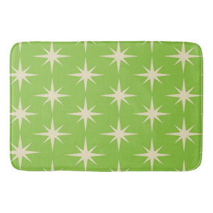 Mid Century Atomic Stars Pattern on Green Bath Mat